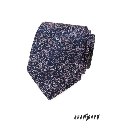 Tmavo modrá kravata s paisley v ružovej