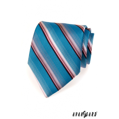 Modrá kravata s prúžkami v ružovej