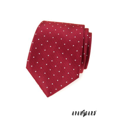 Červená vzorovaná kravata s bielou bodkou