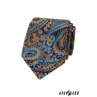 Modrá kravata s farebným paisley vzorom
