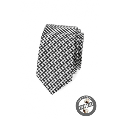 Čiernobiela úzka kravata z bavlny