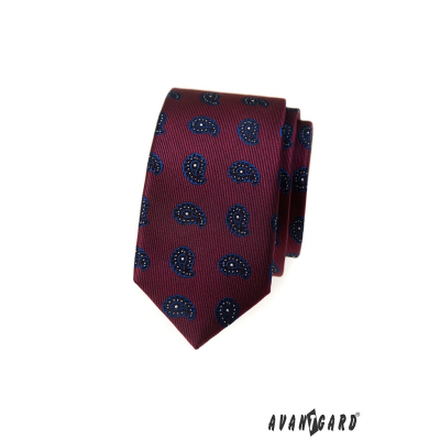 Bordó slim kravata s malým paisley vzorom