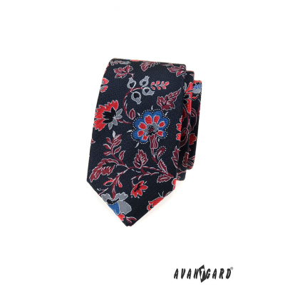 Pánska slim kravata s farebnými kvetmi