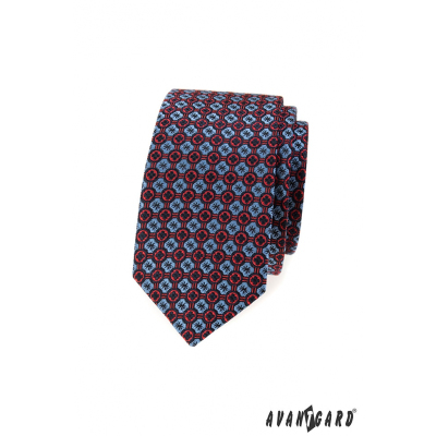Pánska slim kravata s modro-červeným vzorom