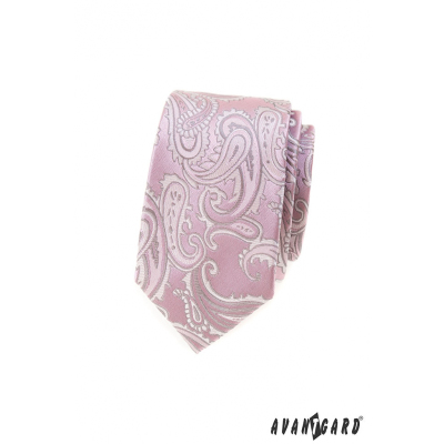 Ružová slim kravata s paisley motívom