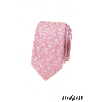Púdrovo ružová slim kravata s bielym vzorom