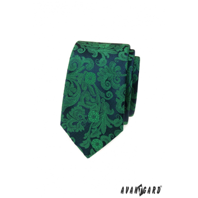 Slim kravata so zeleným vzorom