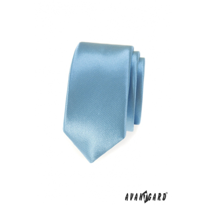 Bledo modrá, lesklá slim kravata