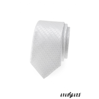 Biela slim kravata ozdobnými prúžky