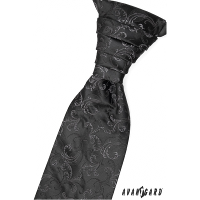 Černá francúzska kravata so svetlými motívmi