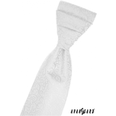 Biela svadobná kravata so vzorom
