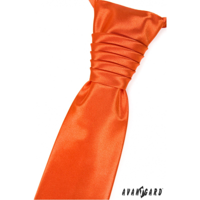 Výrazná oranžová francúzska kravata s vreckovkou