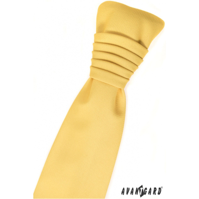 Žltá matná francúzska kravata s vreckovkou