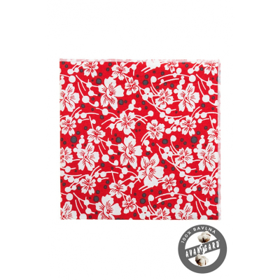 Bavlnená vreckovka červená biele kvety