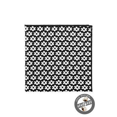 Výrazná čierna pánska vreckovka z bavlny - biele kvety