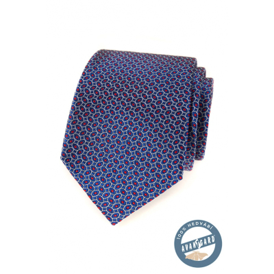 Modrá hodvábna kravata s červeným vzorom
