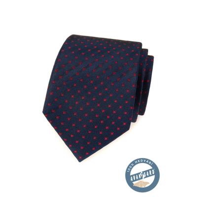 Modrá hodvábna kravata s červenými štvorčeky