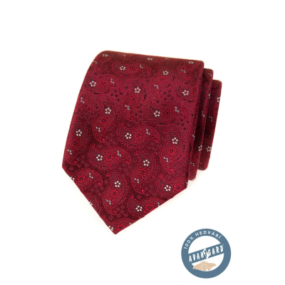 Vzorovaná hodvábna kravata vo farbe bordó