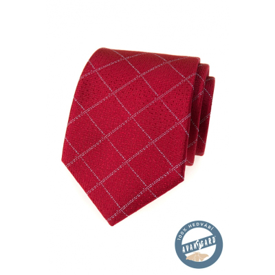 Hodvábna kravata červená s mriežkovaným vzorom