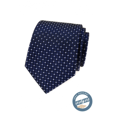 Hodvábna kravata modrá s bielym vzorom v darčekovej krabičke