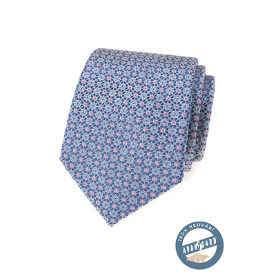 Hodvábna kravata s modro-ružovým vzorom