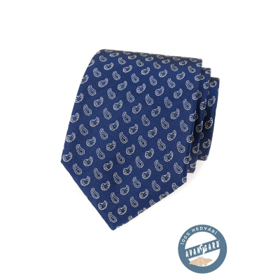 Modrá hodvábna kravata s malým paisley vzorom