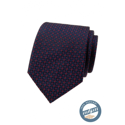 Modrá kravata z hodvábu s červeným vzorom