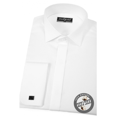 Biela piké smokingové košeľa s dvojitou manžetou