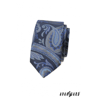 Modrá slim kravata s moderným vzorom