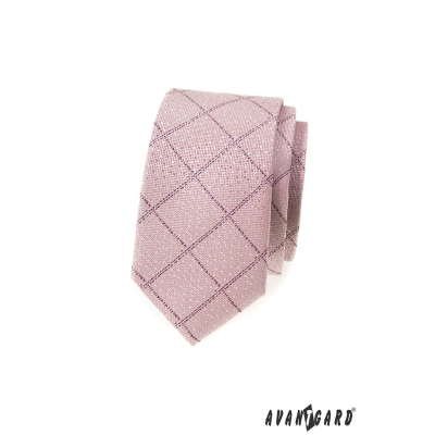 Úzka kravata púdrovo ružová so vzorom