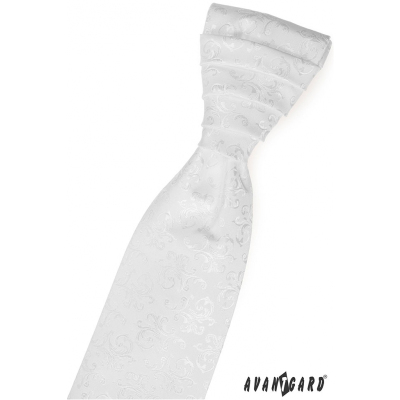 Francúzska kravata biela s lesklým vzorom