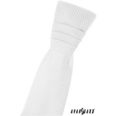 Biela chlapčenská francúzska kravata s diagonálnym prúžkom