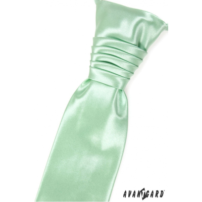 Jemne zelená francúzska kravata s vreckovkou