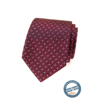 Červená hodvábna kravata s farebným vzorom