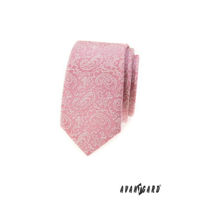 Púdrovo ružová slim kravata so vzorom Paisley