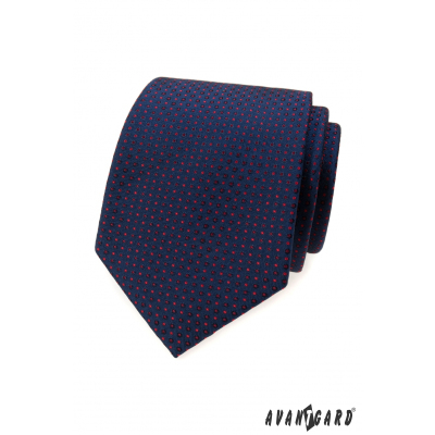 Modrá kravata s malými červenými bodkami
