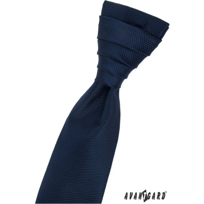 Tmavo modrá vzorovaná francúzska kravata s vreckovkou
