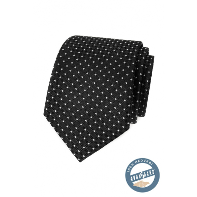 Čierna hodvábna kravata s bielou bodkou