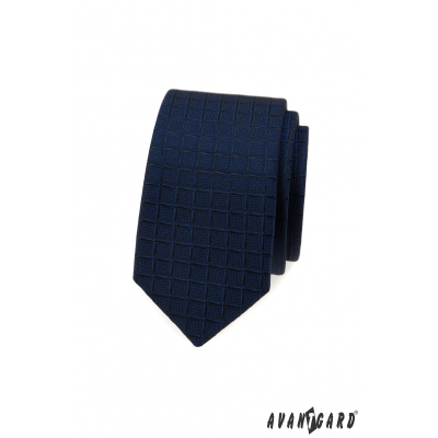 Modrá slim kravata so štvorcovou štruktúrou