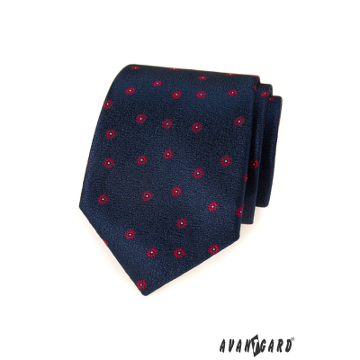 Modrá pánska kravata s červeným vzorom