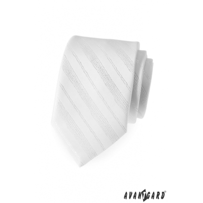 Pánska kravata biela lesklé linky