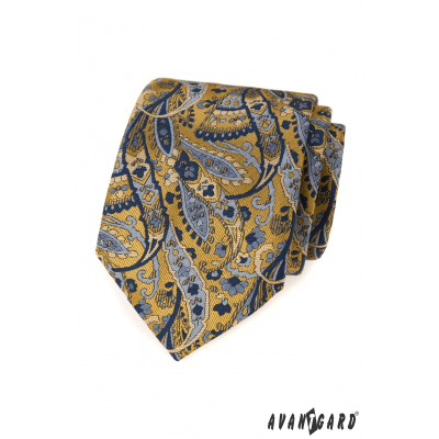 Modro-žltá kravata vzor Paisley