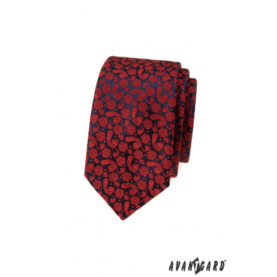 Slim kravata s červeným vzorom