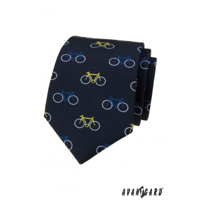 Modrá kravata vzor farebný bicykel