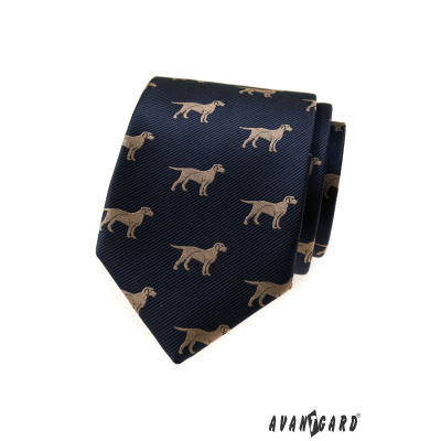 Modrá pánska kravata s motívom psa
