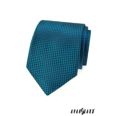 Tyrkysová kravata s mriežkovaným vzorom