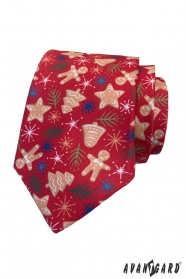 Červená kravata s vianočným motívom
