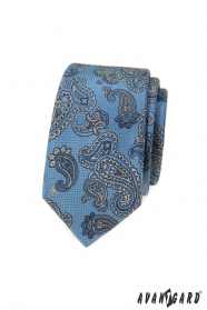 Úzka kravata modrá s paisley motívom