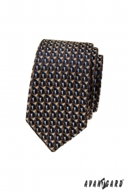 Úzka kravata s modro-hnedým vzorom
