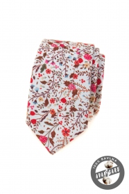 Bavlnená úzka kravata s kvetinovým vzorom